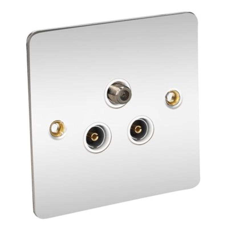 Flat Plate Satellite/TV/FM Outlet - BS3041 & BS 41003 *Chrome/Wh - Click Image to Close